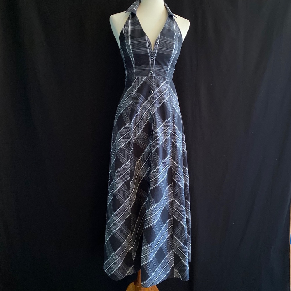 Maeve Adair plaid a-line halter button dress